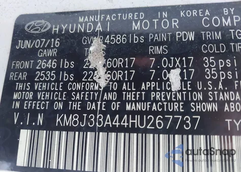 2017 Hyundai Tucson Se from USA, damaged, VIN KM8J33A44HU267737